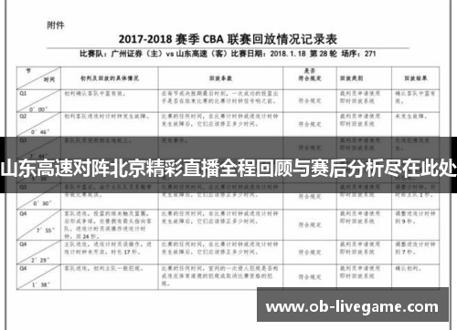 山东高速对阵北京精彩直播全程回顾与赛后分析尽在此处